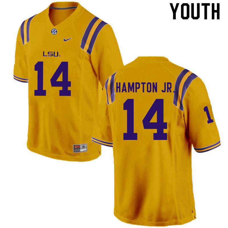 Youth #14 Maurice Hampton Jr. LSU Tigers College Football Jerseys Sale-Gold